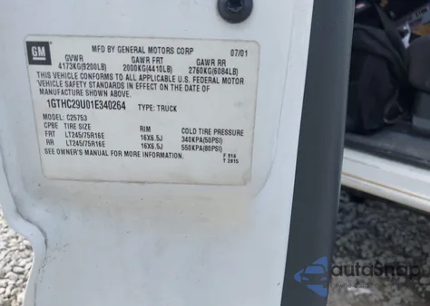 2001 GMC Sierra 2500Hd Sl из США, поврежденный, VIN 1GTHC29U01E340264